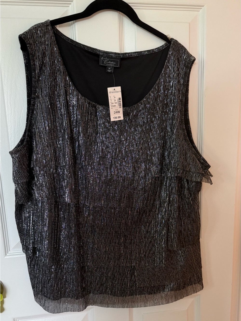 Dressbarn Metallic Black & Silver Layered Sleeveless Tank